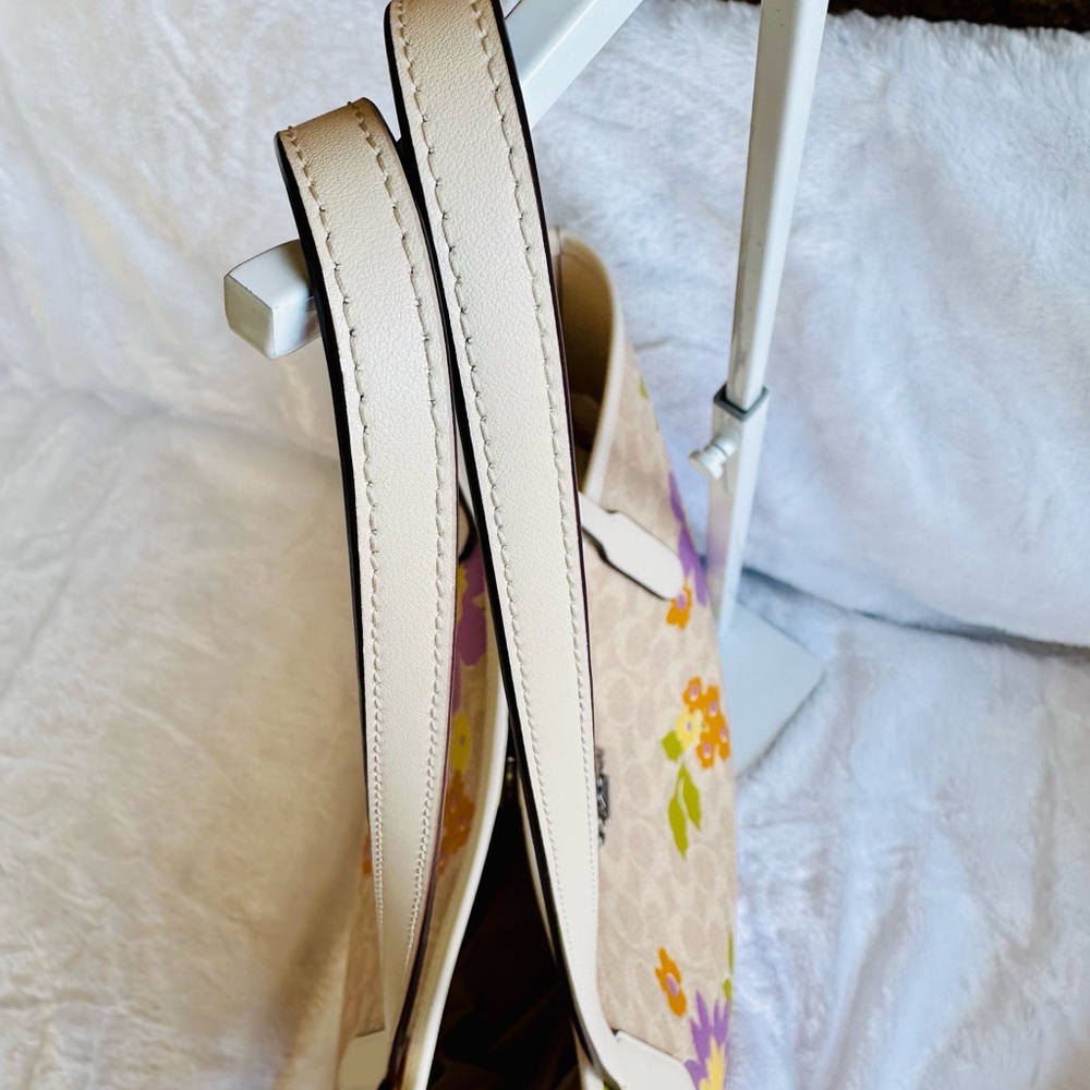 Coach Beige Floral Canvas Tote with Purple and Yellow Flowers - Picture 8 of 10